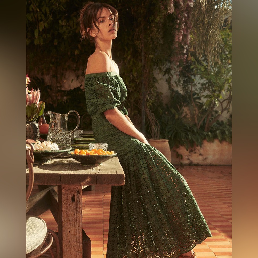 NWT $748 Veronica Beard Cali Off the Shoulder Eyelet Forest Dress